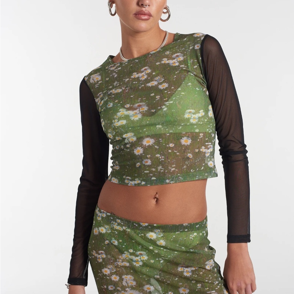 The Ragged Priest Meadow Mesh Top Floral Sheer Grunge Sz 10 Small Medium